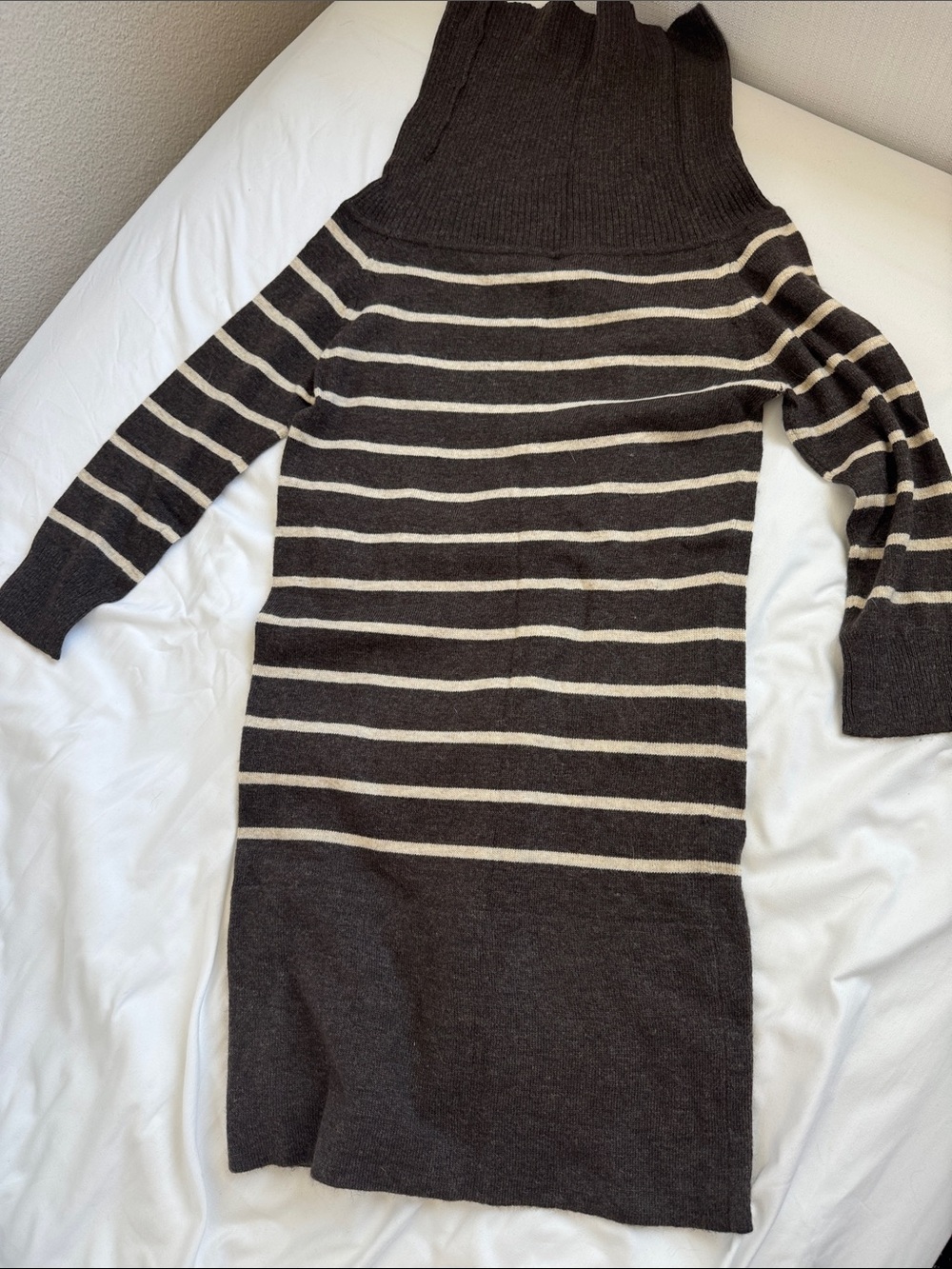 Striped Knit Sweater Dress in Brown and Cream
